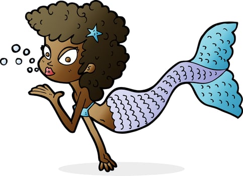cartoon mermaid blowing kiss vector