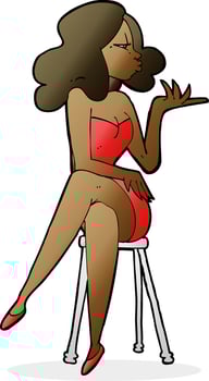 cartoon woman sitting on bar stool vector