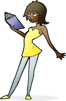 cartoon woman reading book vector
