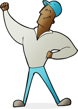 cartoon man striking heroic pose vector