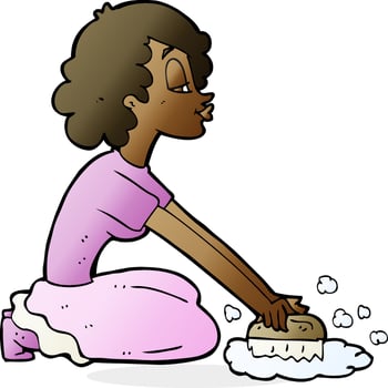 cartoon woman scrubbing floor vector