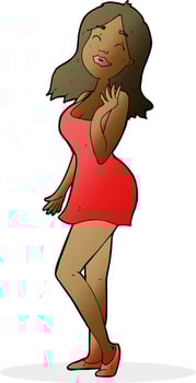 cartoon pretty woman in cocktail dress vector