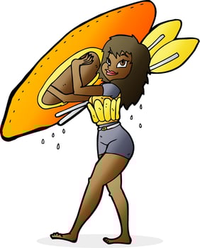 cartoon woman carrying canoe vector
