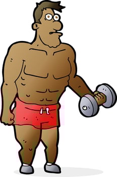 cartoon man lifting weights vector
