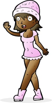 cartoon pretty girl in hat waving vector