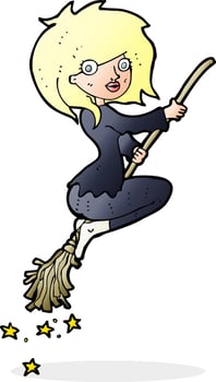 cartoon witch riding broomstick vector
