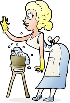 cartoon housewife washing up vector