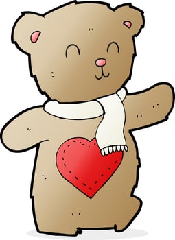 cartoon teddy bear with love heart vector