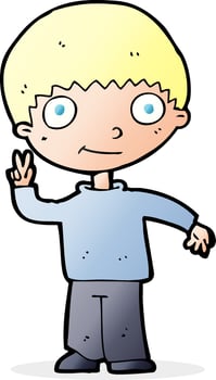 cartoon boy giving peace sign vector