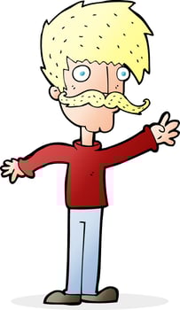 cartoon waving mustache man vector