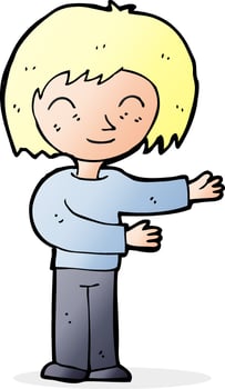 cartoon woman gestureing welcome vector