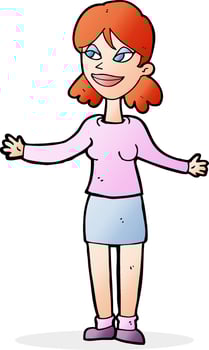 cartoon happy woman shruggin shoulders vector