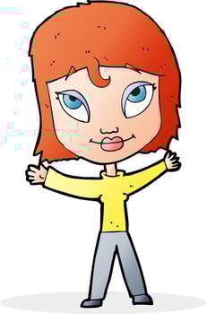 cartoon happy woman waving arms vector