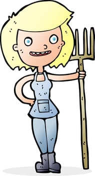 cartoon happy farmer girl vector