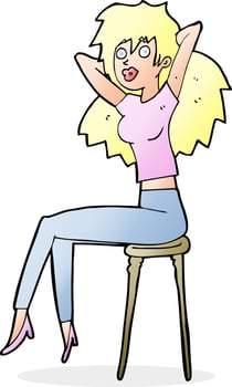 cartoon woman posing on stool vector