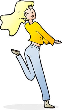 cartoon happy girl kicking out leg vector
