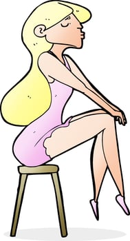 cartoon woman sitting on stool vector