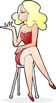 cartoon woman sitting on bar stool vector