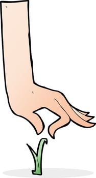 cartoon hand picking blade of grass vector