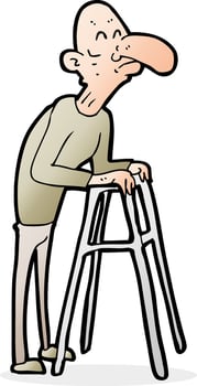 cartoon old man with walking frame vector