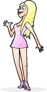 cartoon woman in pink dress vector