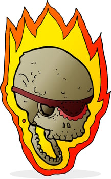 cartoon flaming pirate skull vector