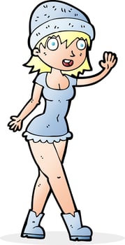 cartoon pretty girl in hat waving vector