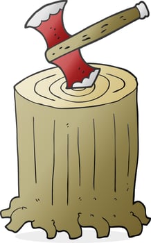 cartoon tree stump and axe vector