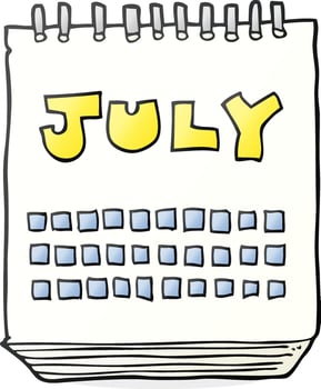 cartoon calendar showing month of July vector