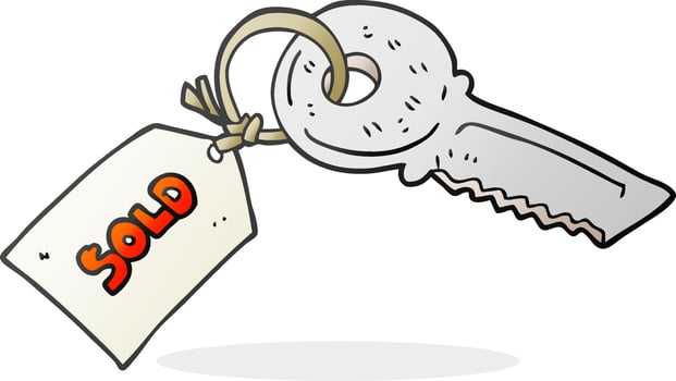 cartoon key with sold tag vector