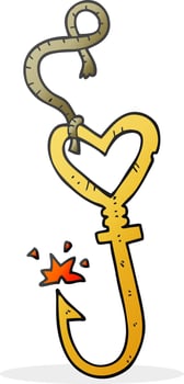 cartoon love heart fish hook vector