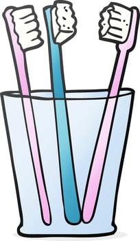 cartoon glass and toothbrushes vector