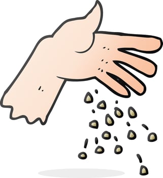 cartoon hand spreading seeds vector