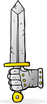 freehand drawn cartoon hand holding sword vector