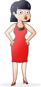 freehand drawn cartoon woman in dress with hands on hips vector