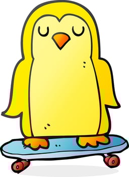 freehand drawn cartoon bird on skateboard vector