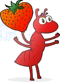 freehand drawn cartoon ant carrying food vector