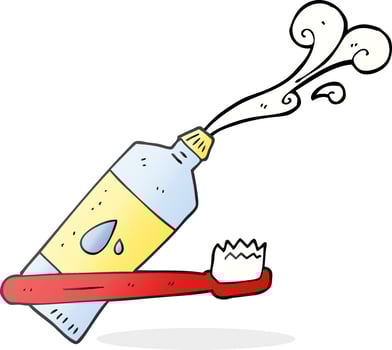 freehand drawn cartoon toothbrush and toothpaste vector