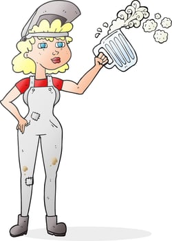 freehand drawn cartoon hard working woman with beer vector