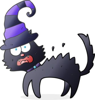 freehand drawn cartoon scared black cat vector