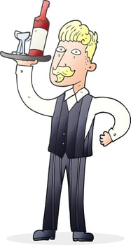 freehand drawn cartoon waiter vector