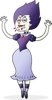 freehand drawn cartoon vampire girl with bloody mouth vector