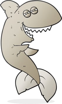 freehand drawn cartoon laughing shark vector