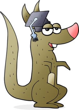 freehand drawn cartoon kangaroo with graduation cap vector