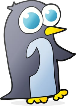 freehand drawn cartoon penguin with big eyes vector