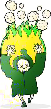 freehand drawn cartoon dancing flaming death skeleton vector