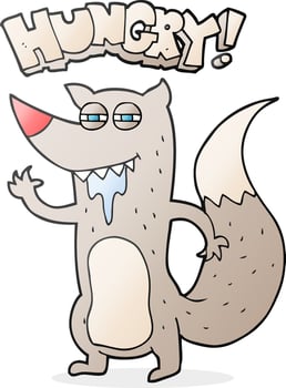 freehand drawn cartoon hungry wolf vector