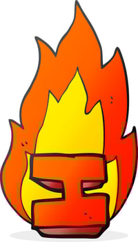 freehand drawn cartoon flaming letter I vector