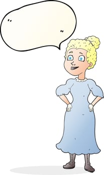 freehand drawn speech bubble cartoon victorian woman in dress vector