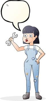freehand drawn speech bubble cartoon mechanic woman vector